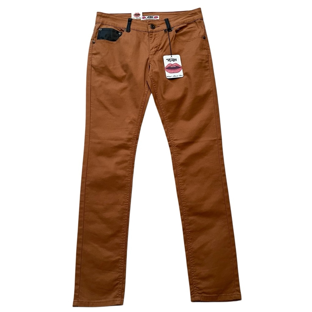 What About Me WAM Brown Slim Fit Jean with Faux Leather Detail 7/8